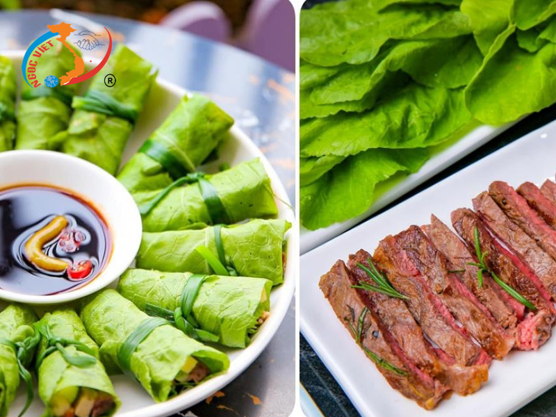 Bò cuốn lá cải chấm mù tạt